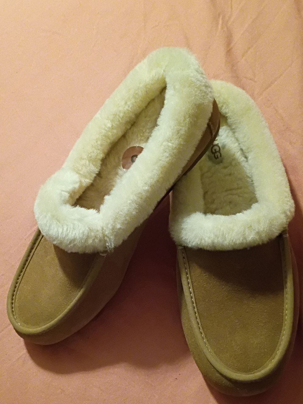 UGG Chestnut Suede Slippers with Cream Sheepskin Trim